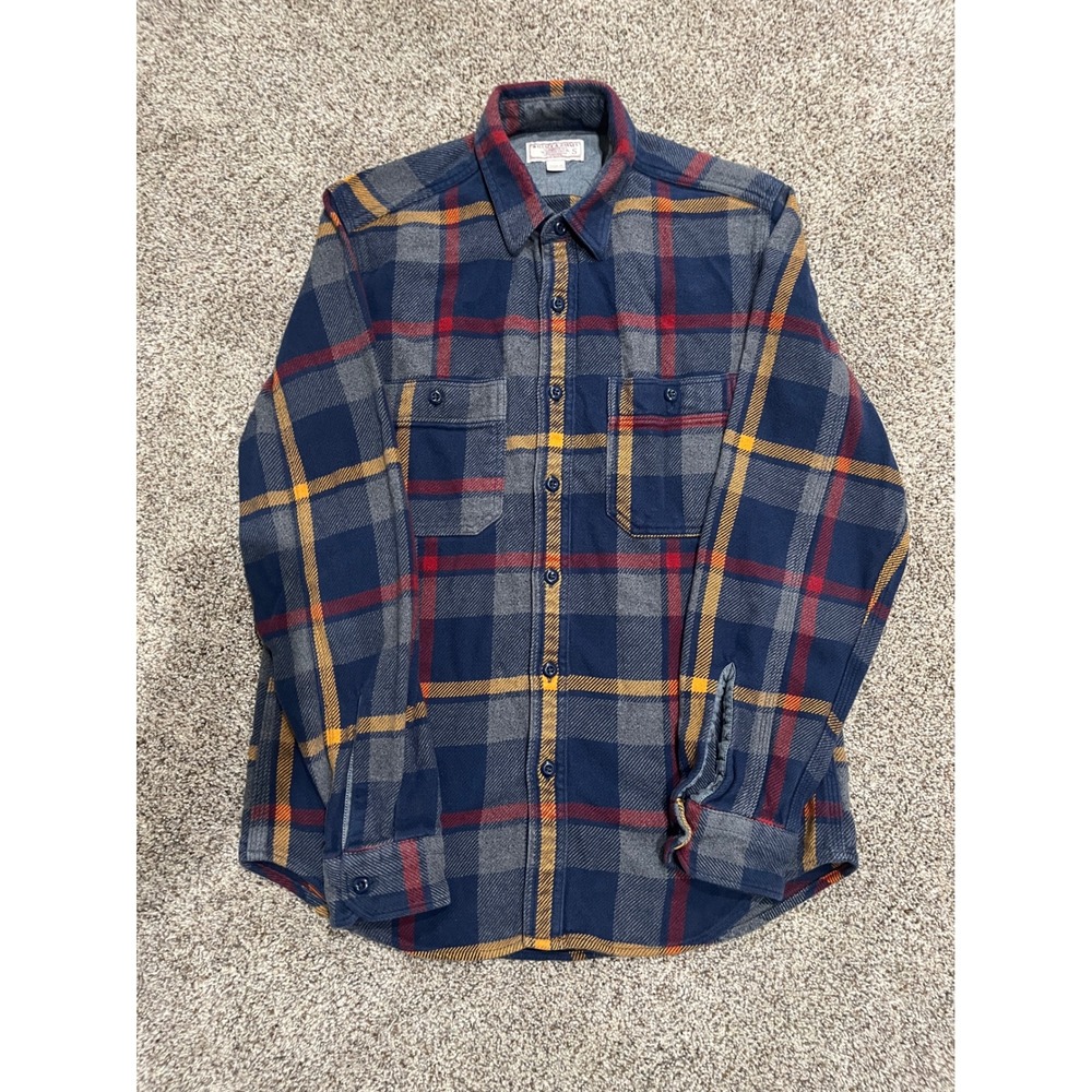 Wallace & Barnes J.Crew Mens Small Plaid Flannel Button Down Shirt Navy Blue Red